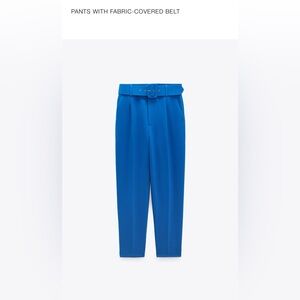 Zara Blue Pants with Fabric-Covered Belt